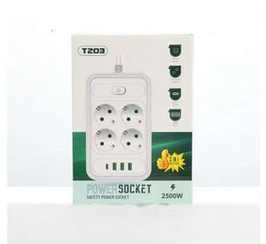 چهار راهی برق یونیورسال با 3 خروجی USB و تایپ سی 2500 وات (سفید) مدل T203