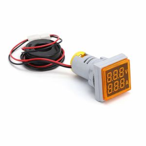 ولتمتر و آمپرمتر چراغ سیگنالی AC500V-100A زرد مربعی مدل AD16-22FVA