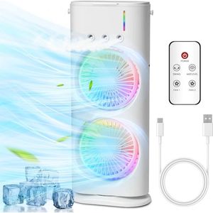 پنکه مه پاش رومیزی شارژی دو فن بهمراه ریموت کنترل و قابلیت چرخش خودکار