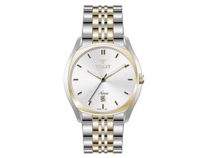 ساعت مچی ویولت، مردانه تک موتوره،گرد فلزی،دورنگ استیل طلایی،صفحه نقره ایviolet