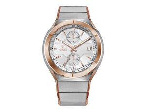 ساعت مچی ویولت, مردانه دو زمانه, گرد فلزی, دورنگ رزگلد صفحه سفیدviolet