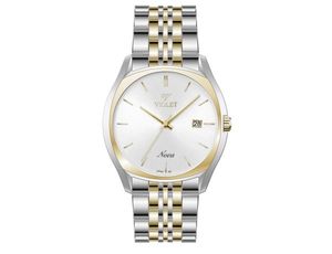 ساعت مچی ویولت، مردانه تک موتوره،گرد فلزی،دورنگ استیل طلایی،صفحه نقره ای