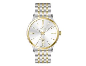 ساعت مچی ویولت، مردانه تک موتوره،گرد فلزی،دورنگ استیل طلایی،صفحه نقره ایviolet