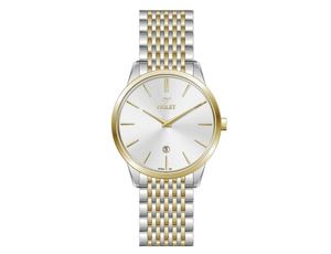 ساعت مچی ویولت, مردانه تک موتوره, گرد فلزی, دورنگ طلایی صفحه سفید