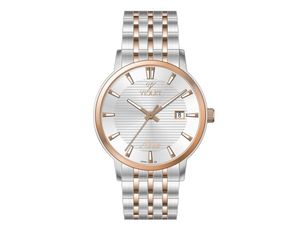 ساعت مچی ویولت، مردانه تک موتوره،گرد فلزی،دورنگ استیل رزگلد،صفحه نقره ای،violet