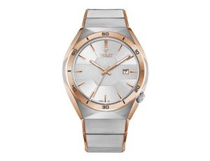 ساعت مچی ویولت،مردانه ،گردفلزی،دورنگ رزگلد صفحه سفیدviolet