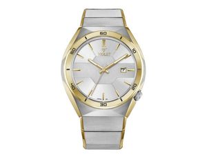 ساعت مچی ویولت،مردانه ،گردفلزی،دورنگ طلایی صفحه سفیدviolet