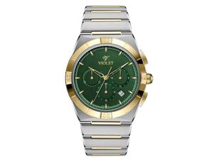 ساعت مچی ویولت, مردانه کرنوگراف, گرد فلزی, دورنگ طلایی صفحه سبز