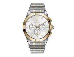 ساعت مچی ویولت, مردانه کرنوگراف, گرد فلزی, دورنگ طلایی صفحه سفید