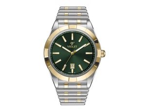 ساعت مچی ویولت،مردانه ،گردفلزی،دورنگ طلایی صفحه سبز