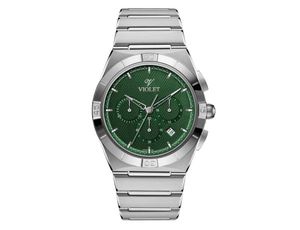 ساعت مچی ویولت, مردانه کرنوگراف, گرد فلزی, استیل صفحه سبز