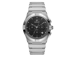 ساعت مچی ویولت, مردانه کرنوگراف, گرد فلزی, استیل صفحه مشکی