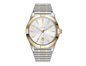 ساعت مچی ویولت،مردانه ،گردفلزی،دورنگ طلایی صفحه سفید