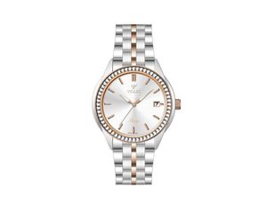 ساعت مچی ویولت، زنانه تک موتوره،گرد فلزی،دو رنگ استیل رزگلد،صفحه نقره ای