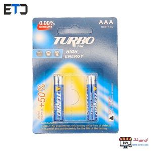 باتری نیم قلمی AAA کارتی توربو تک مدل بسته 2 عددی