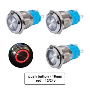کلید شستی استیل قرمز LED دار قطر 12V/24V - 16mm | عمده فروشی الکترونیک سان سون