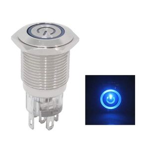 کلید شستی فلزی آبی LED قطر 12V/24V - 12mm طرح پاور | عمده فروشی الکترونیک سان سون