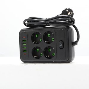 چهار راهی برق یونیورسال با 3 خروجی USB و تایپ سی 2500 وات (مشکی) مدل T203