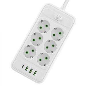 شش راهی برق یونیورسال با 3 خروجی USB و تایپ سی (سفید) مدل T206