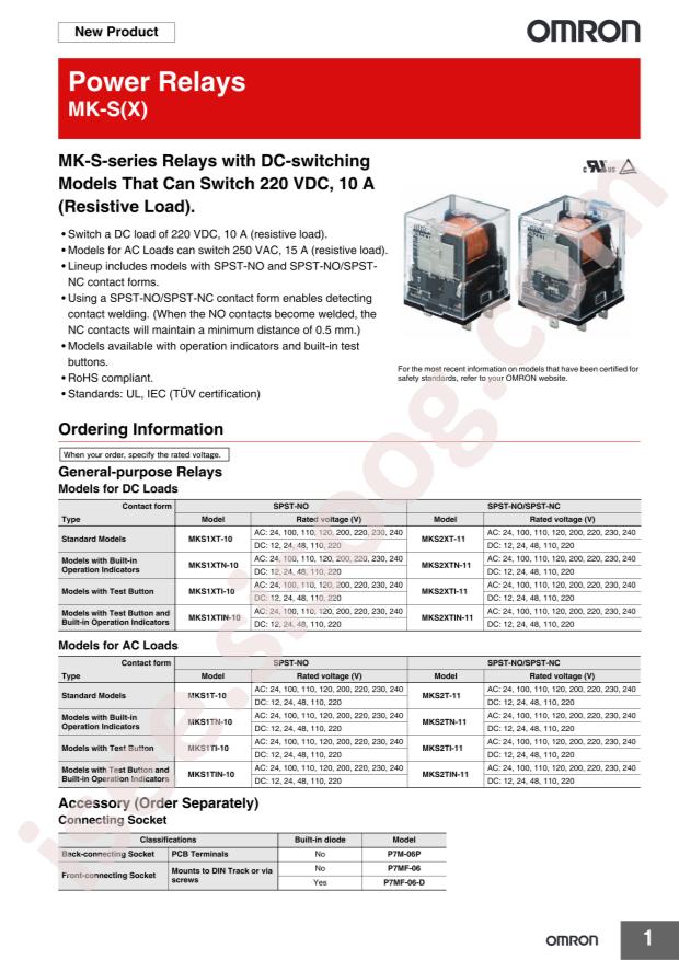 Omron Electronics MKS1XT-10 DC220