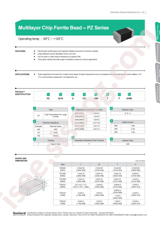 Sunlord PZ1608D101-2R0TF