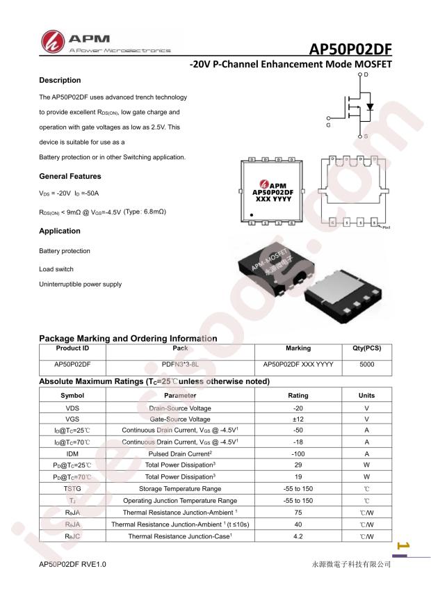 A Power microelectronics AP50P02DF