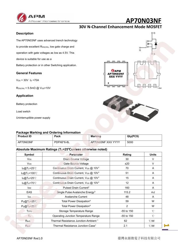 A Power microelectronics AP70N03NF