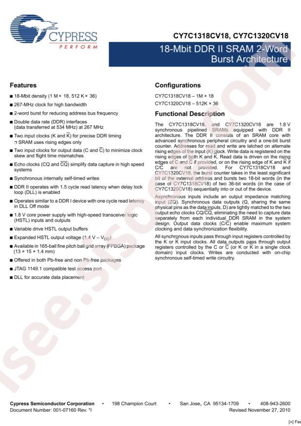 Infineon/Cypress Semicon CY7C1318CV18-250BZI