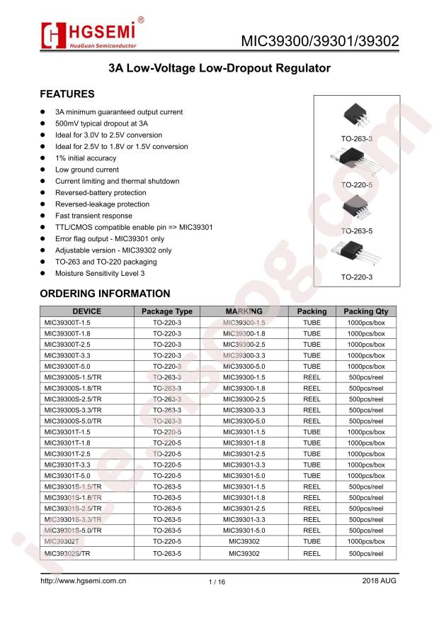 HGSEMI MIC39301S-5.0/TR