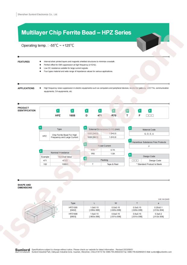 Sunlord HPZ1608D601-R70TF