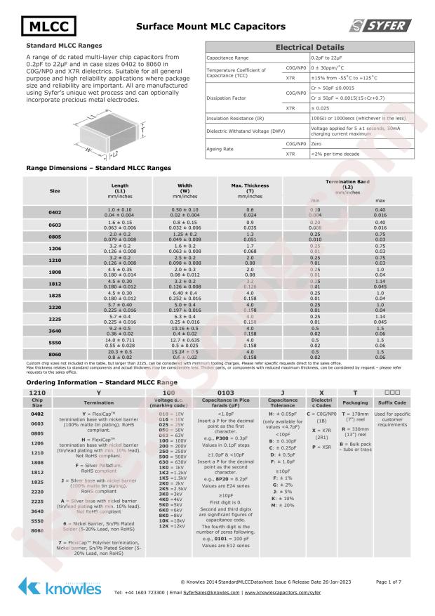 Knowles 1206J1K20182JXR