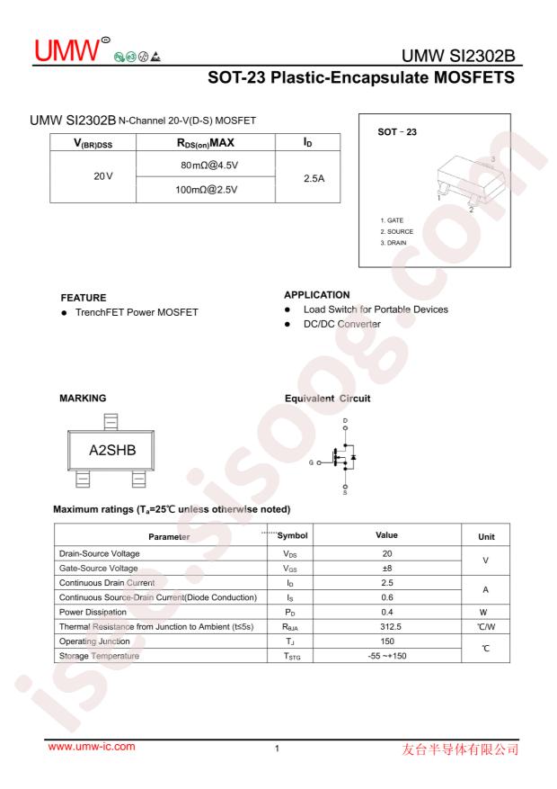 UMW(Youtai Semiconductor Co., Ltd.) SI2302B