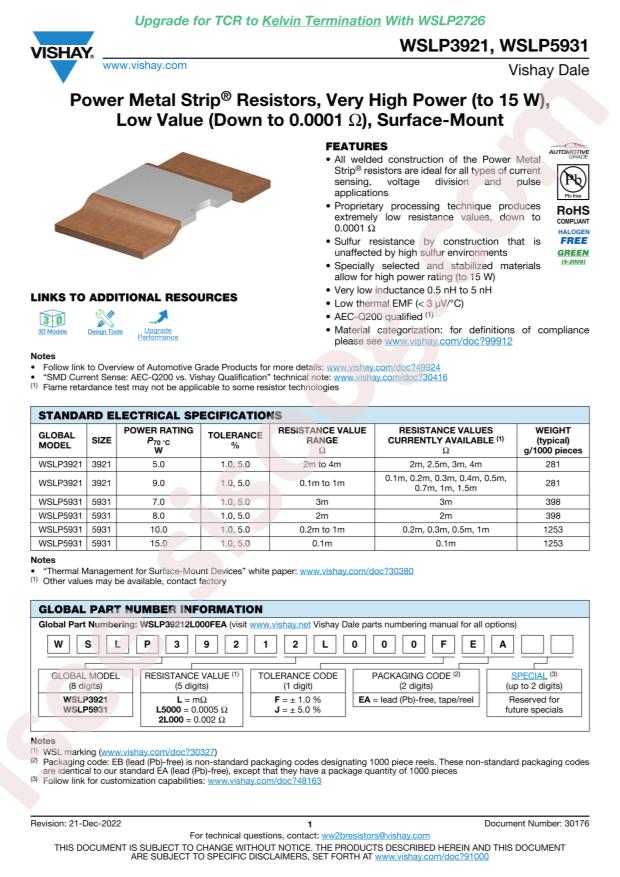 Vishay Intertech WSLP3921L2000FEA
