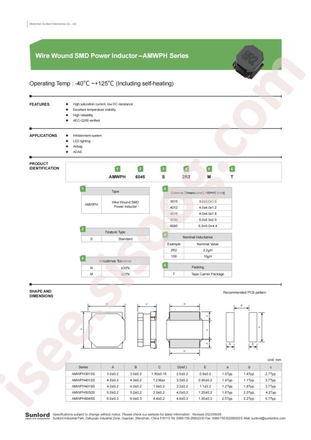 Sunlord AMWPH3015S100MT