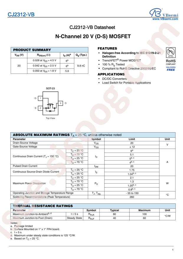VBsemi Elec CJ2312-VB