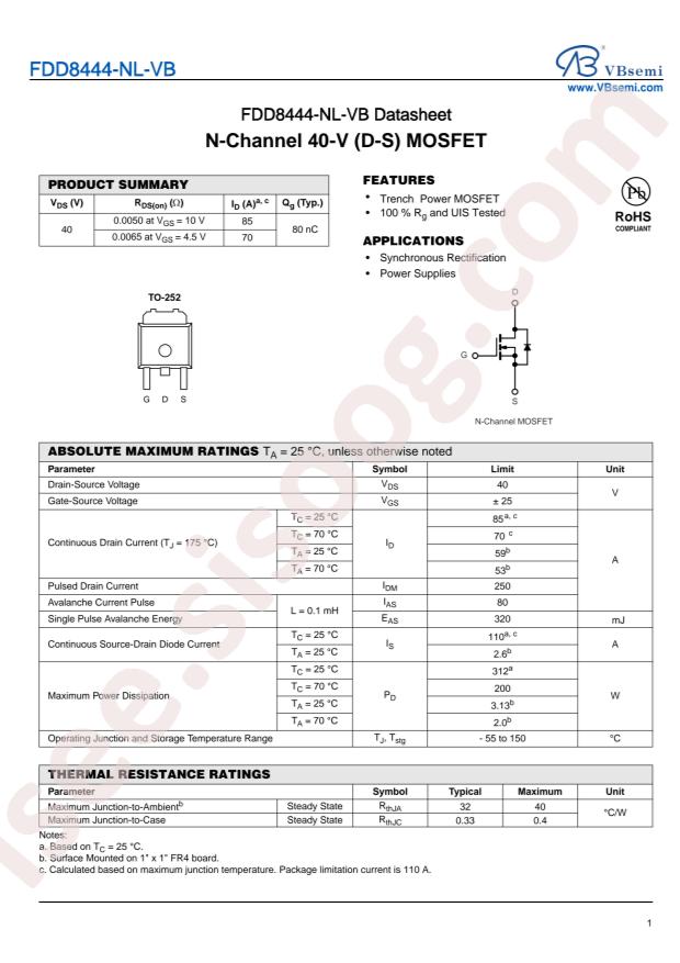 VBsemi Elec FDD8444-NL-VB