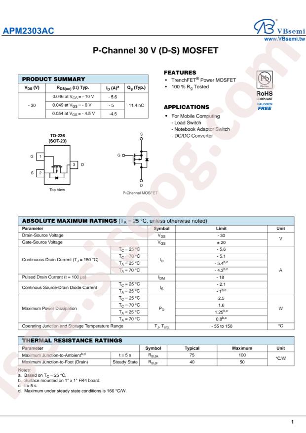 VBsemi Elec APM2303AC-VB