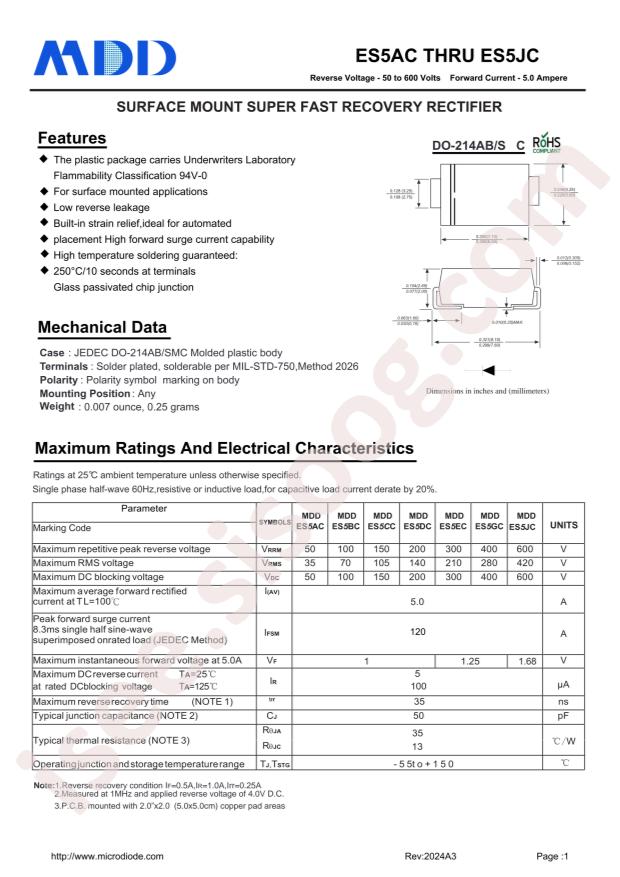 MDD(Microdiode Semiconductor) ES5AC