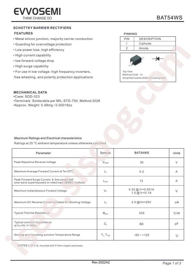 HY Elec BAT54WS (S1)