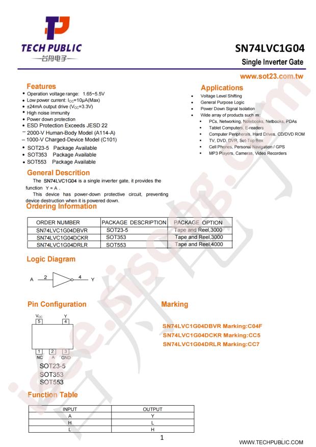 TECH PUBLIC SN74LVC1G04DRLR