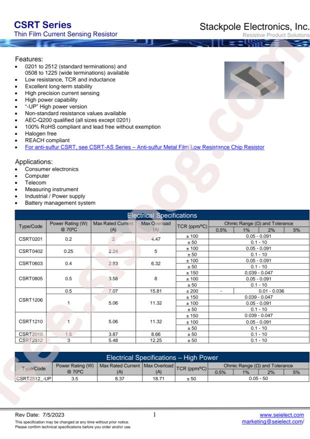 SEI(Stackpole Electronics Inc.) CSRT2512FT2R00