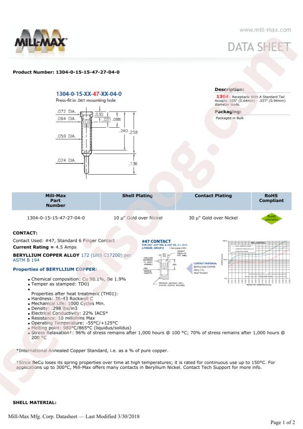 Mill-Max Mfg. Corp. 1304-0-15-15-47-27-04-0