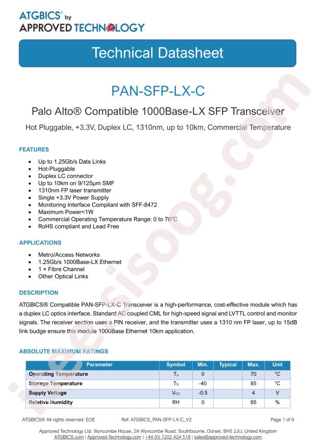ATGBICS by Approved Technology Ltd PAN-SFP-LX-C