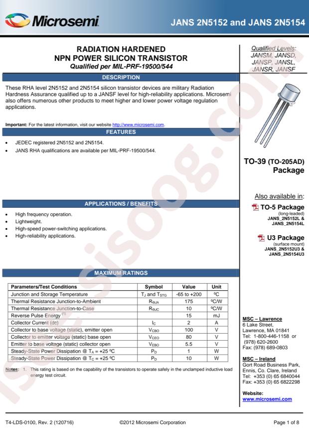 MICROCHIP JANSL2N5154