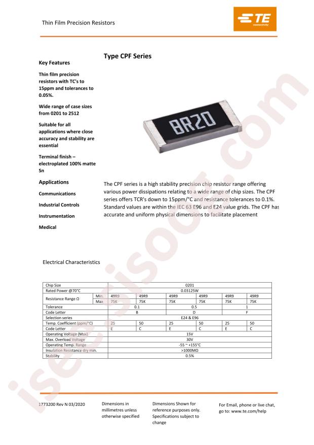 TE Connectivity CPF0201B787RE1