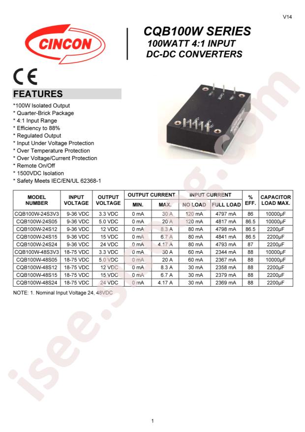 Cincon Electronics Co. LTD CQB100W-48S05