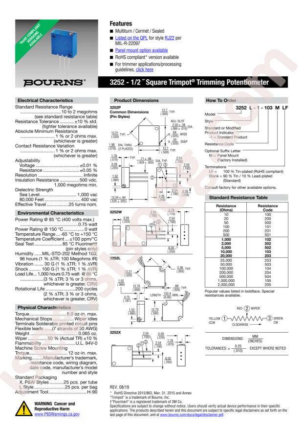 BOURNS 3252L-1-101MLF