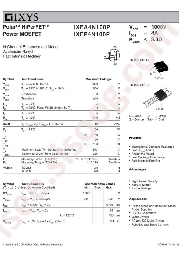 Littelfuse IXFA4N100P