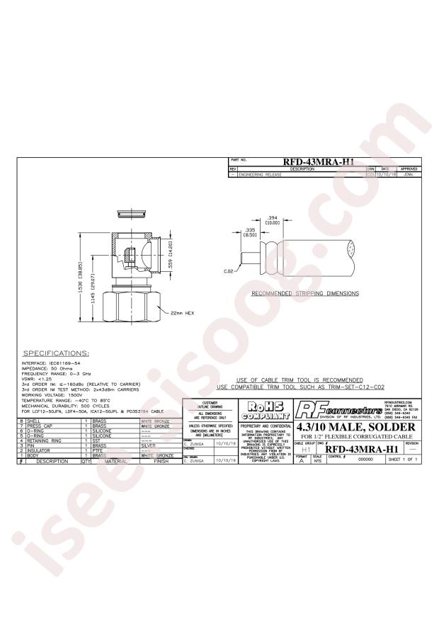 RF Industries RFD-43MRA-H1