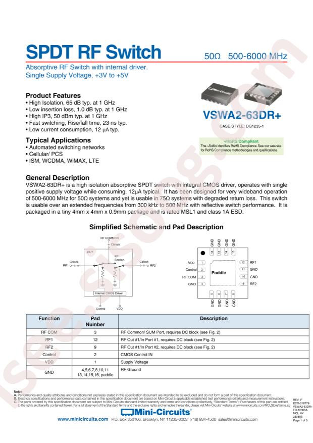 Mini-Circuits VSWA2-63DR+